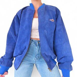 GIORGIO ARMANI BLUE LEATHER VINTAGE JACKET WOMENS XL
